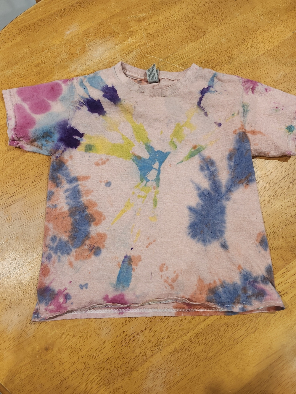 Tie-Dye Short Sleeve Kids Tee - Pink Multicolor, Hand Dyed Tie Dye